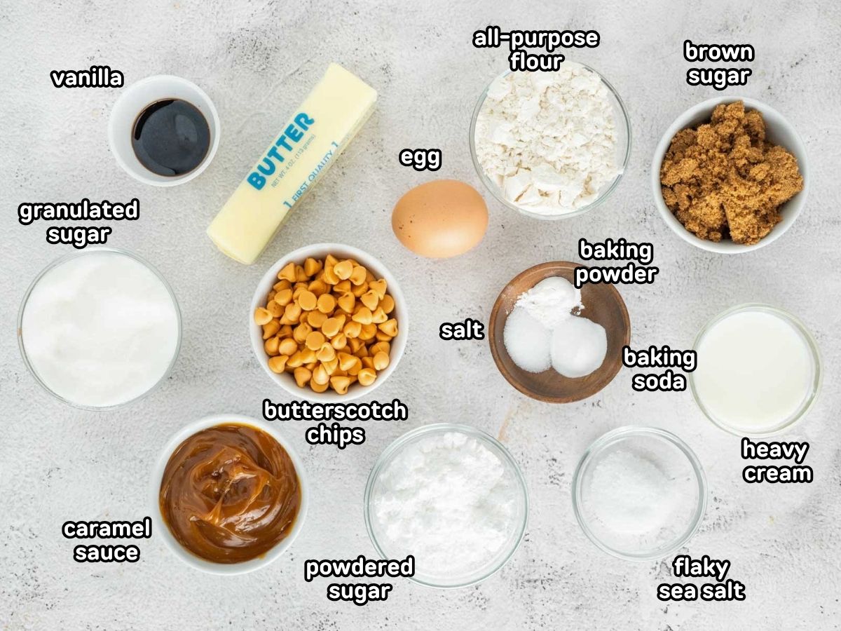 Ingredients needed to make butterbeer cookies.
