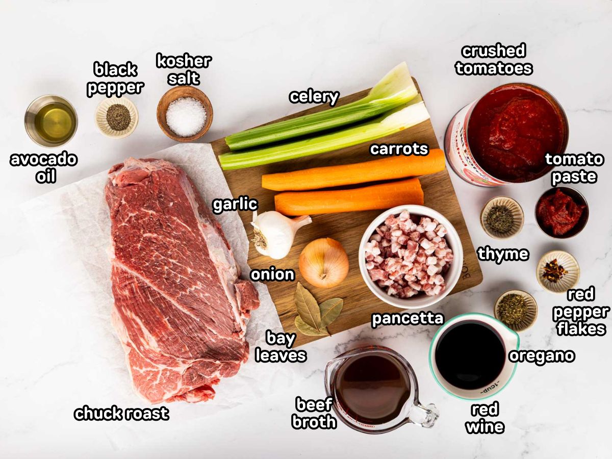 Ingredients needed to make Italian pot roast.
