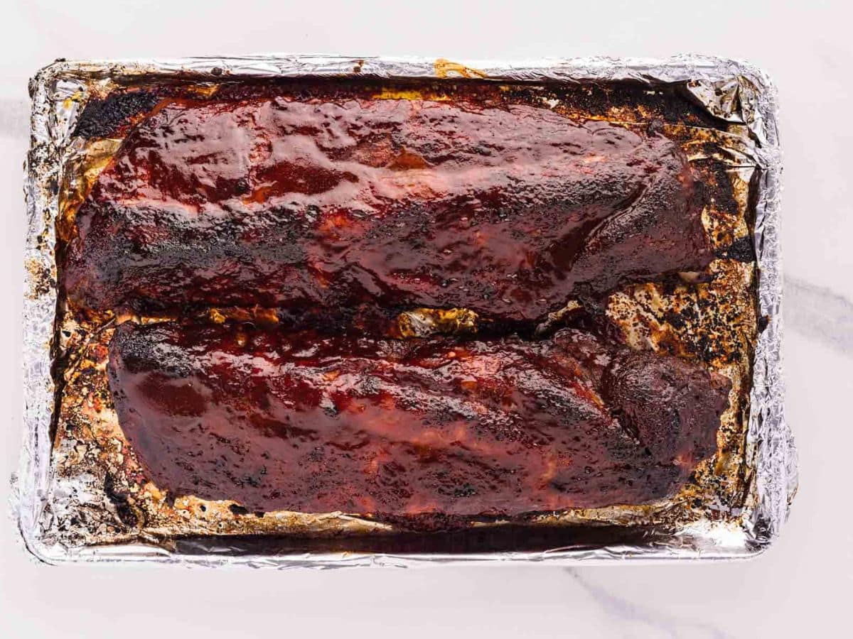 Ribs after being cooked under the broiler.