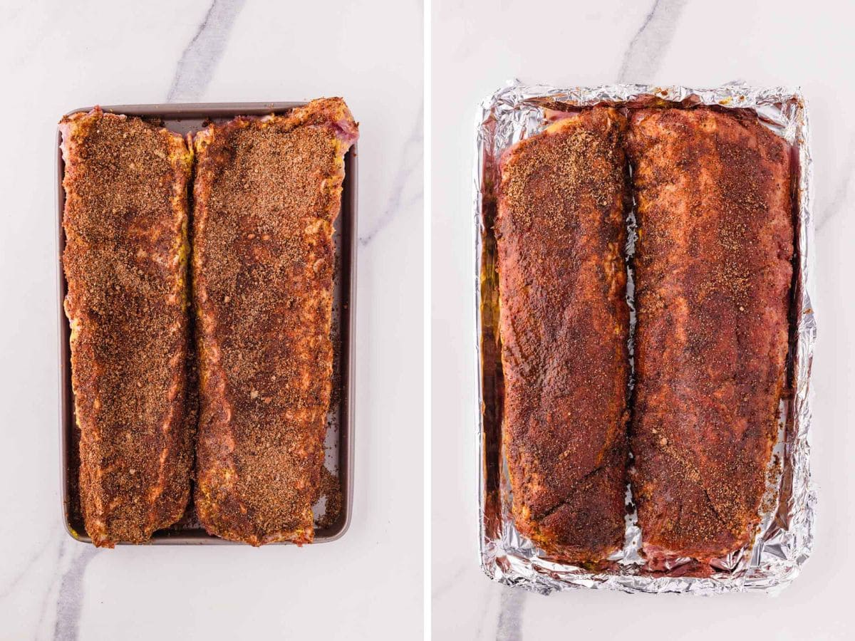 Baby Back ribs seasoned on all sides of the ribs.