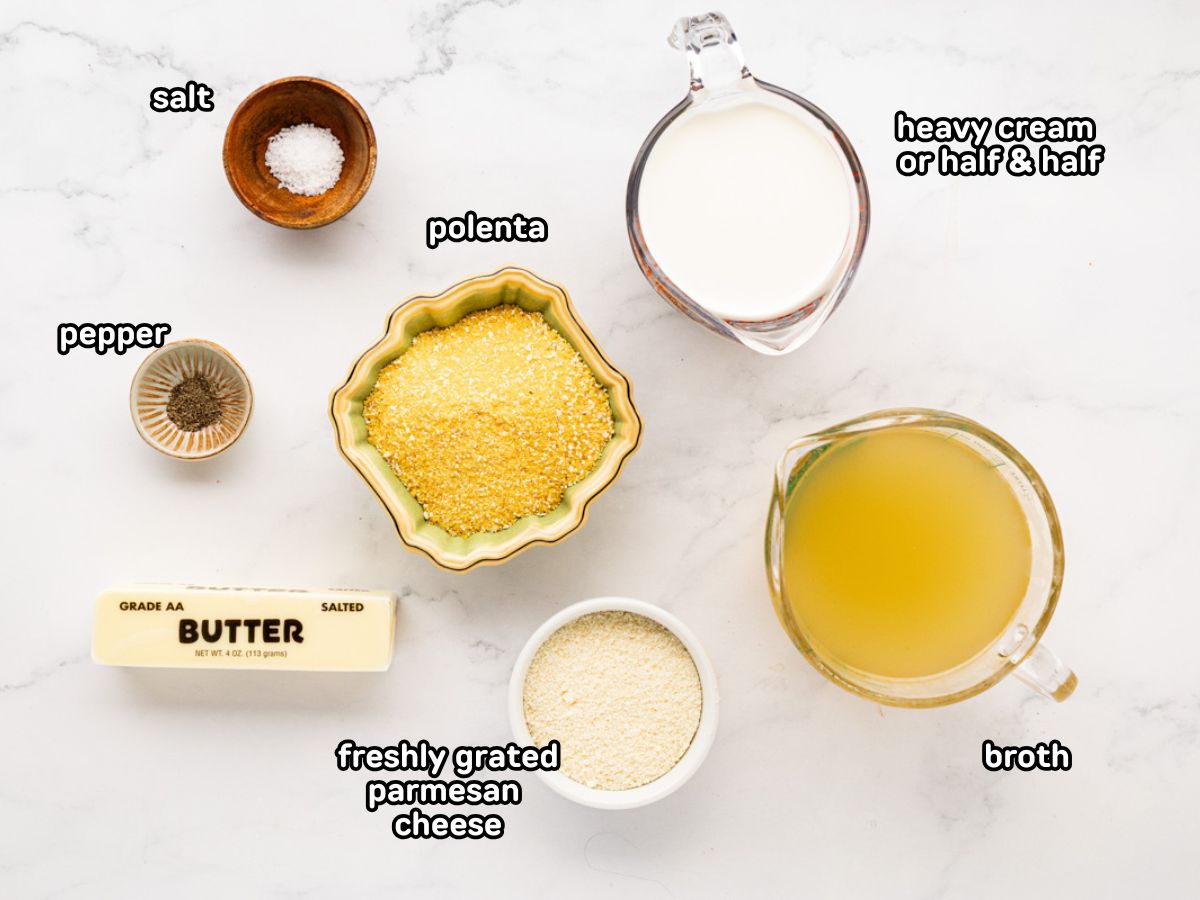 Ingredients needed to make creamy parmesan polenta