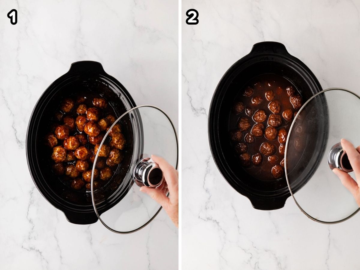 Covering slow cooker with lid.