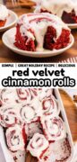Red Velvet Cinnamon Rolls with Cream Cheese Frosting recipe Pinterest image