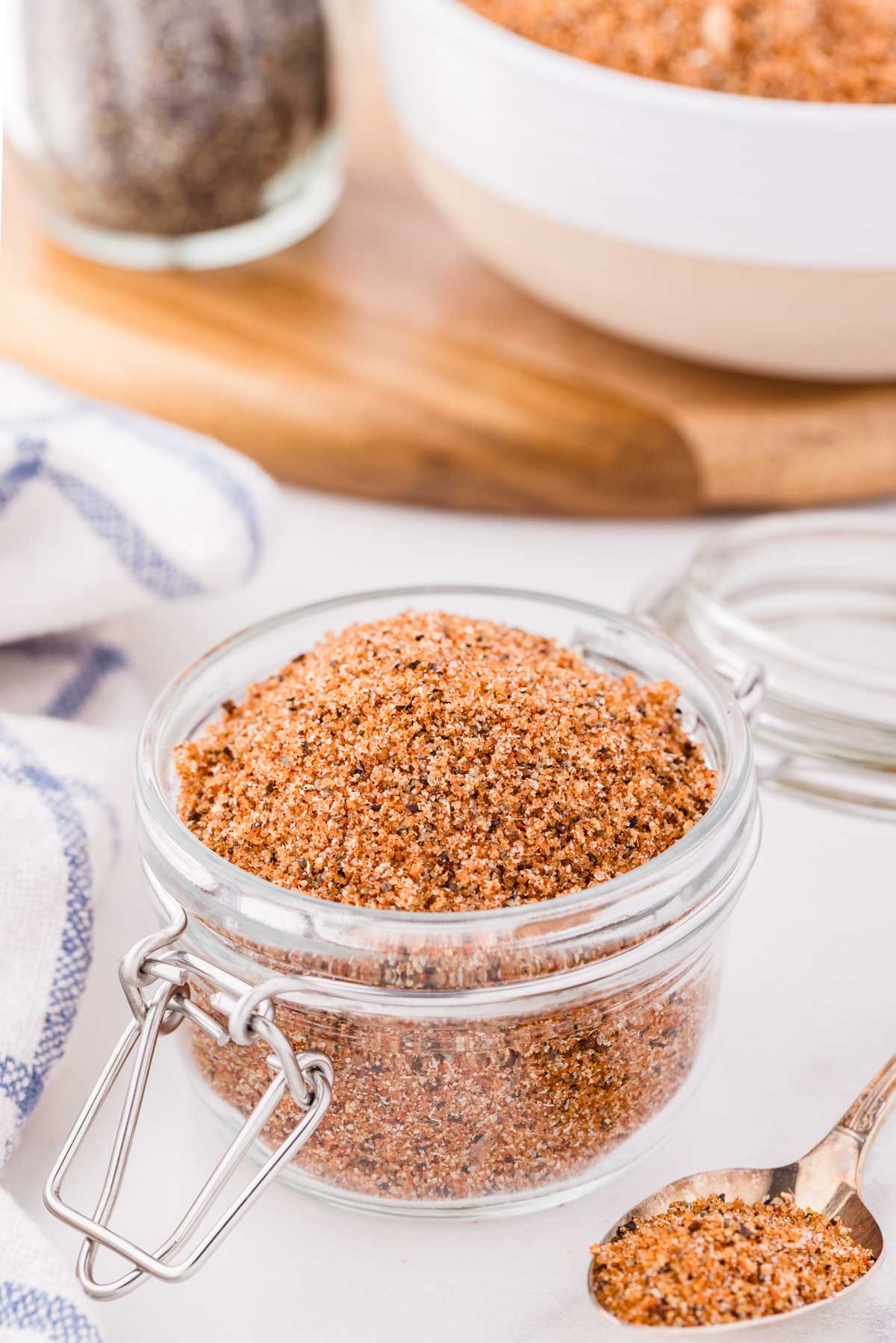 Dry rib rub in a mason jar.