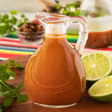 Copycat chipotle vinaigrette in a dressing bottle.
