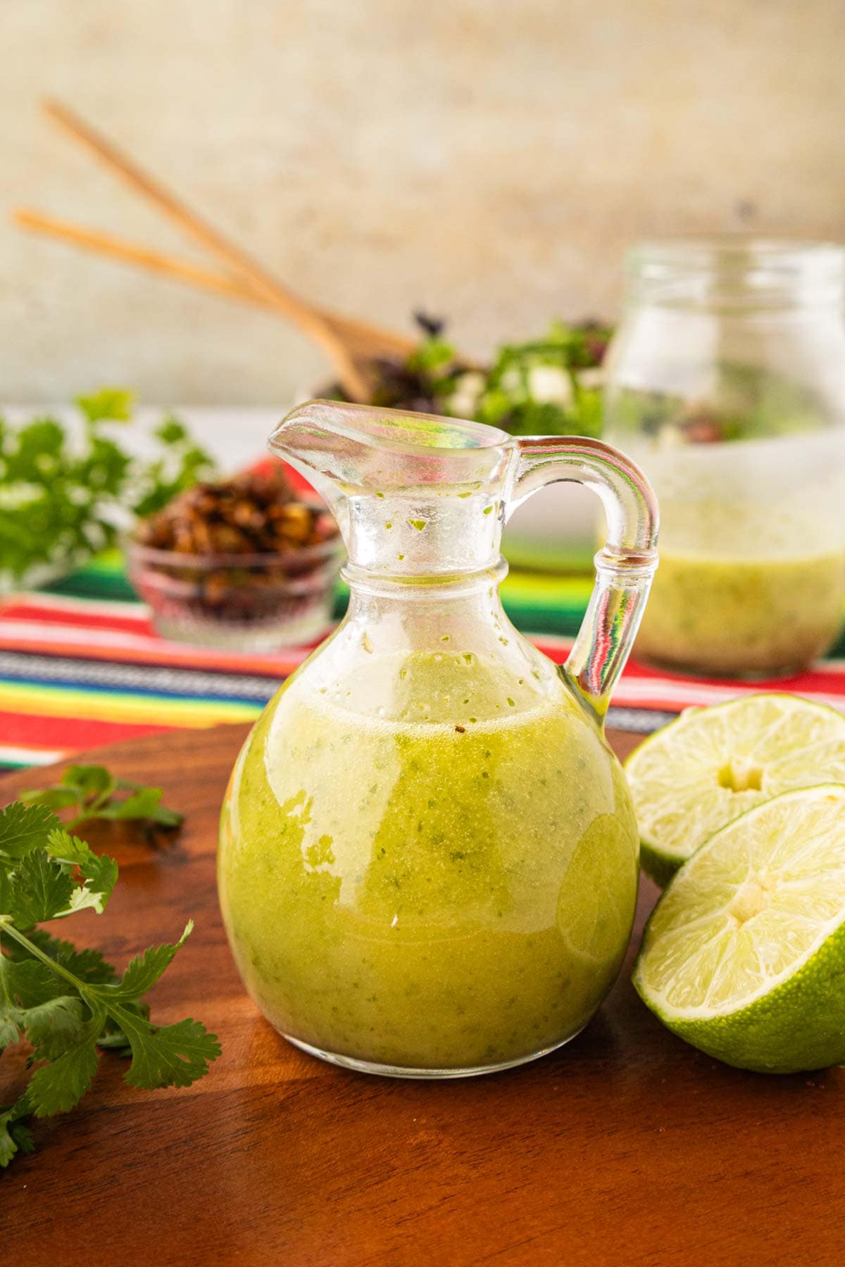 Cilantro Lime vinaigrette in a salad dressing bottle.
