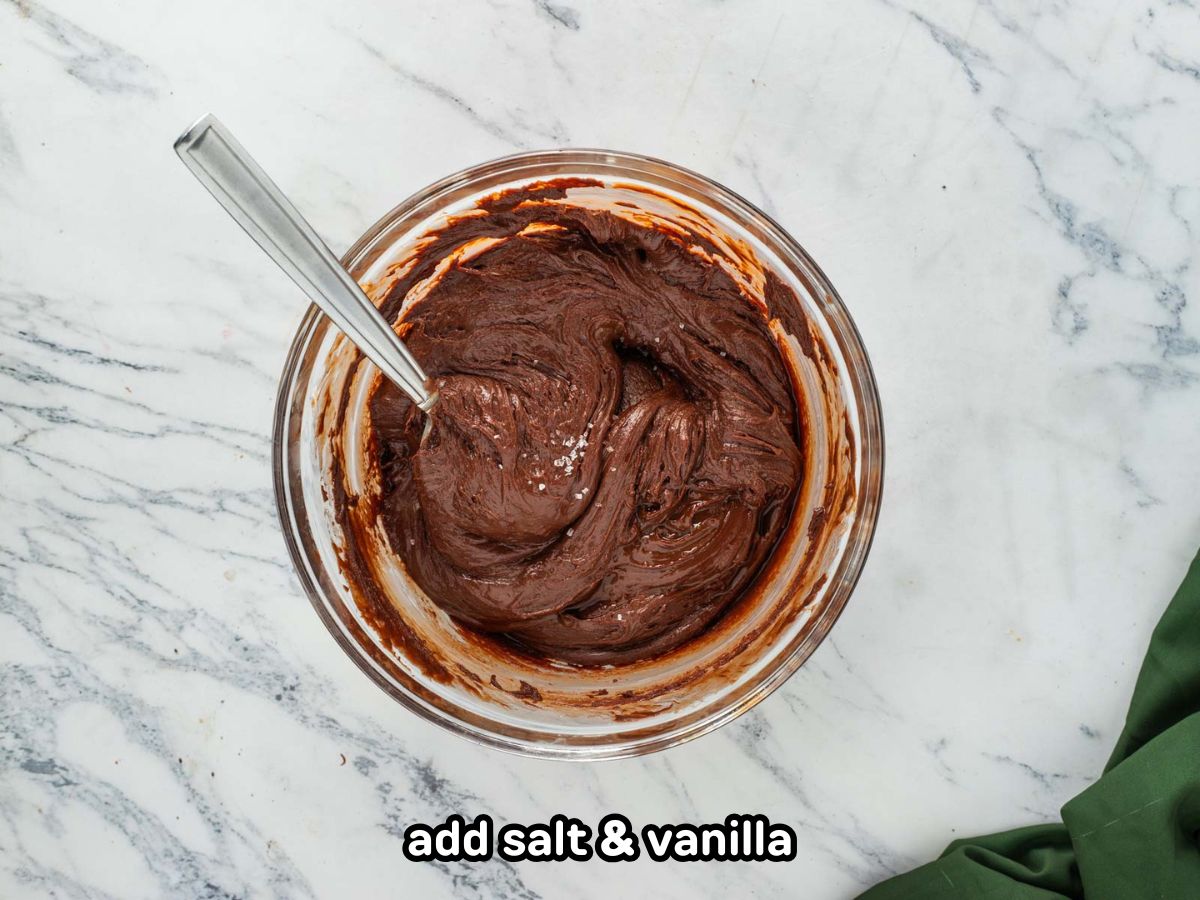 Melted chocolate and butter mixture with salt and vanilla added.