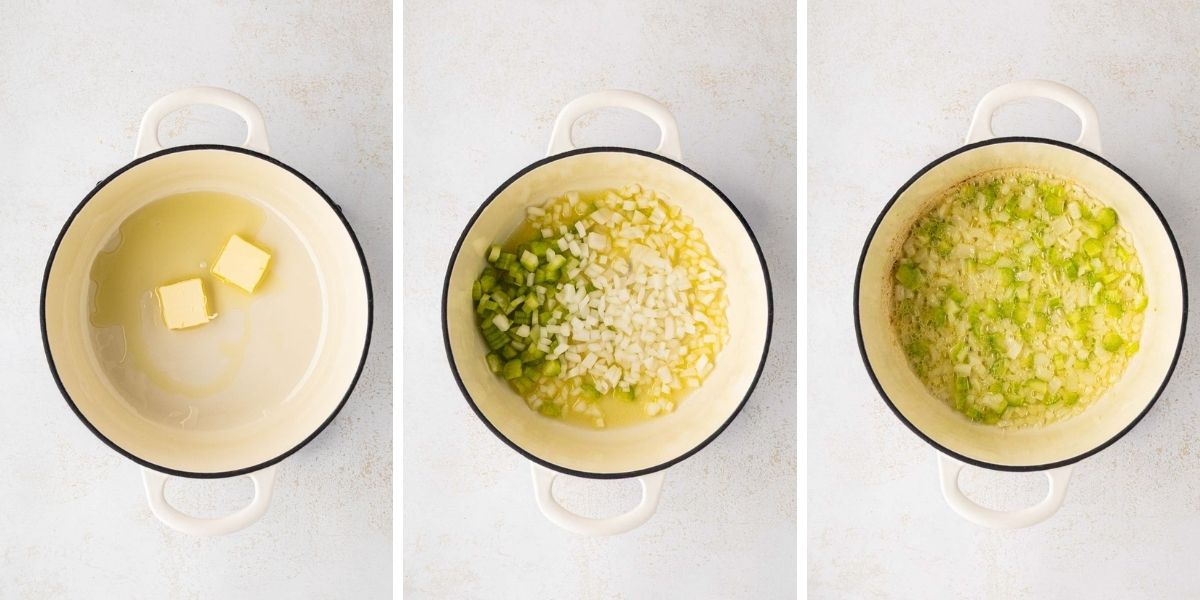 Onion and celery sautéd in avocado oil.