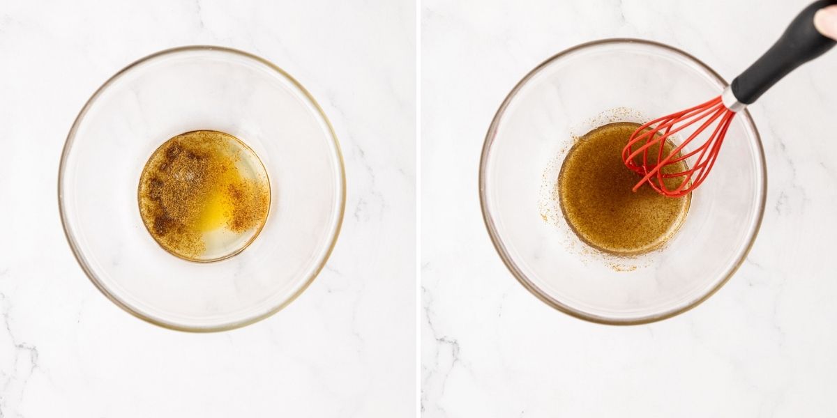 Spices and oils in a bowl.