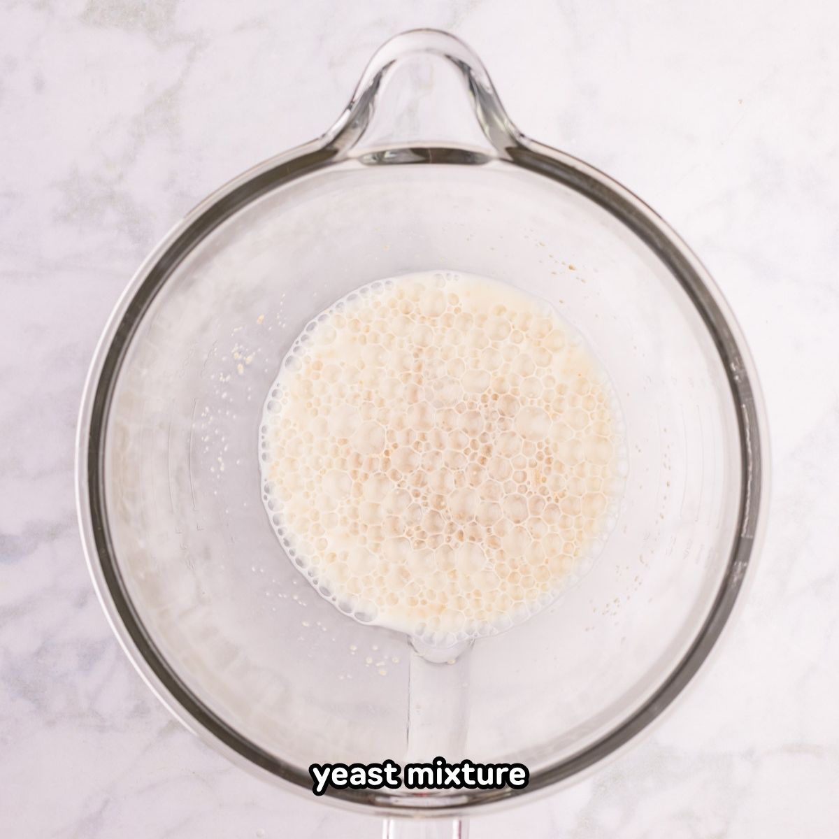 Milk, yeast and sugar in the bowl of a stand mixer.