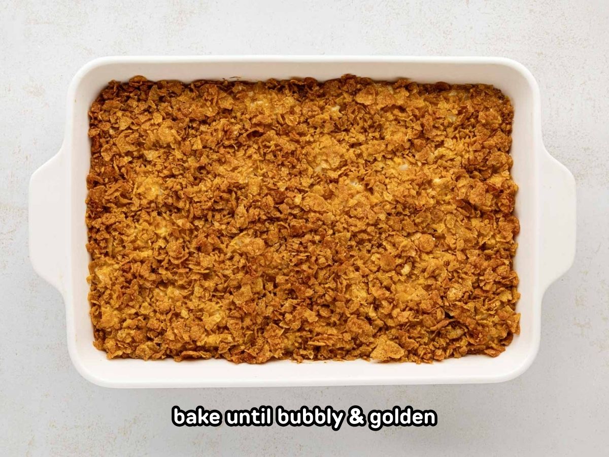 The cheesy potato casserole after being baked.