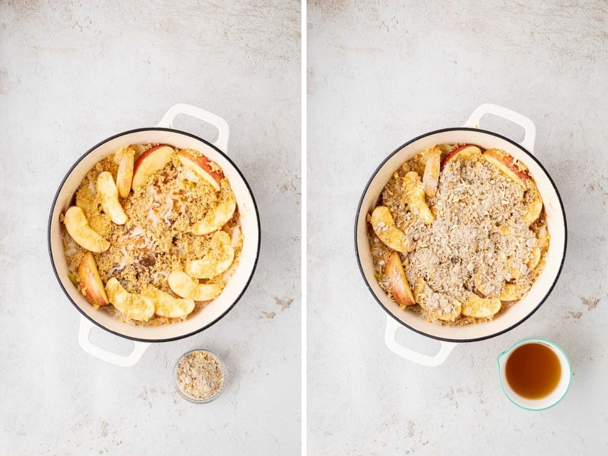 Sprinkling onion soup mix over the roast and sauerkraut mixture.
