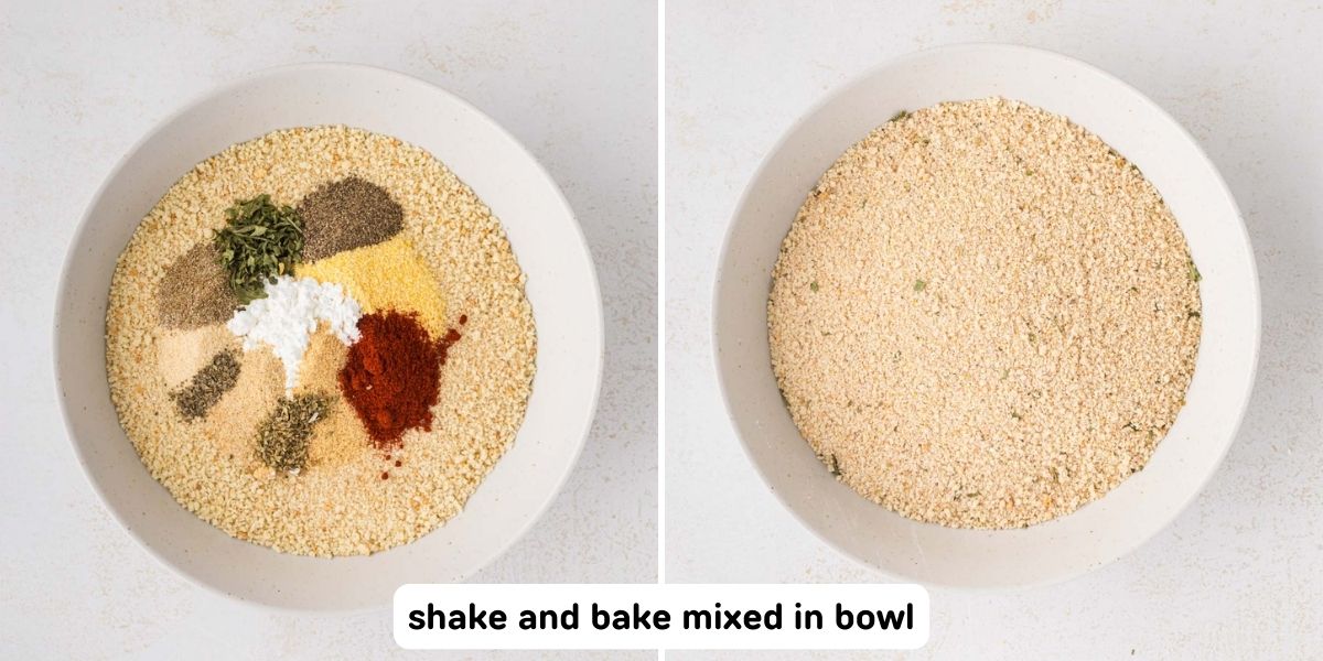 Shake and bake seasoning added to a zip top bowl and mix to combine.