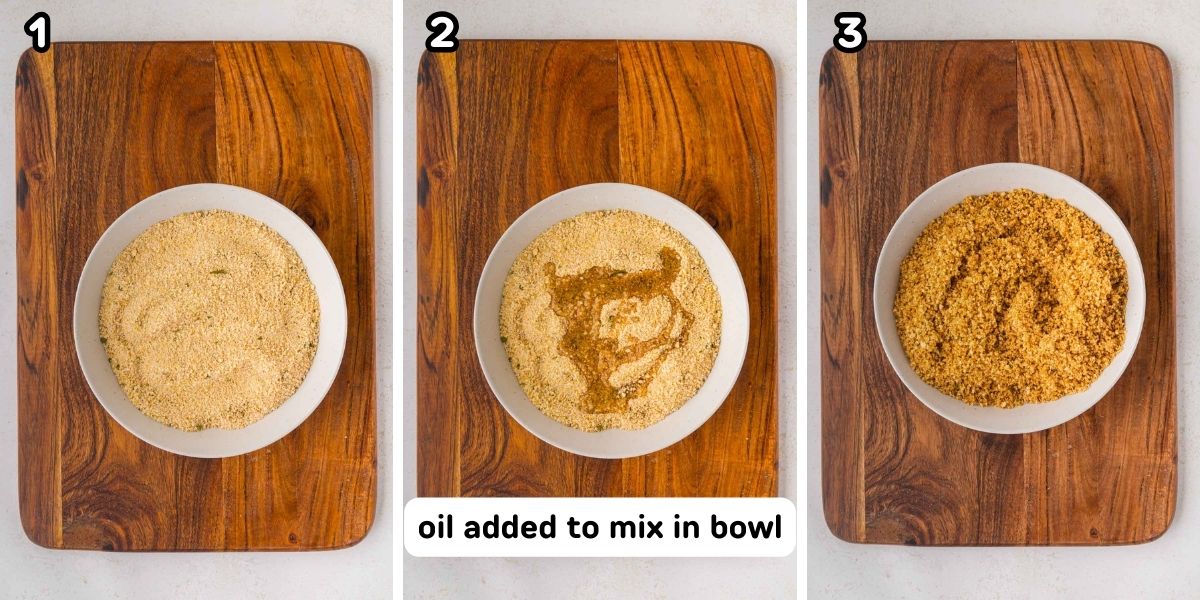 Oil added shake and bake seasoning in a bowl and mixed to combine.