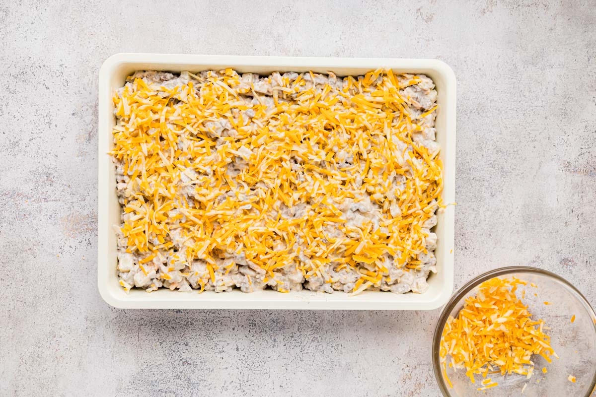 Shredded cheese added on top of the casserole before baking.