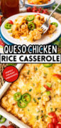 Queso, Chicken and Rice Casserole recipe Pinterest image