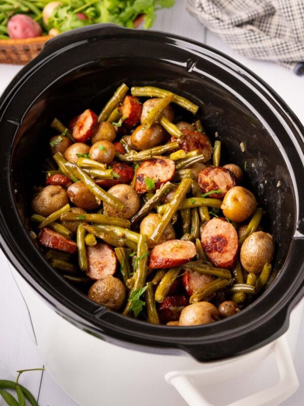 Crock Pot Sausage, Potatoes and Green Beans (Swamp Potatoes)