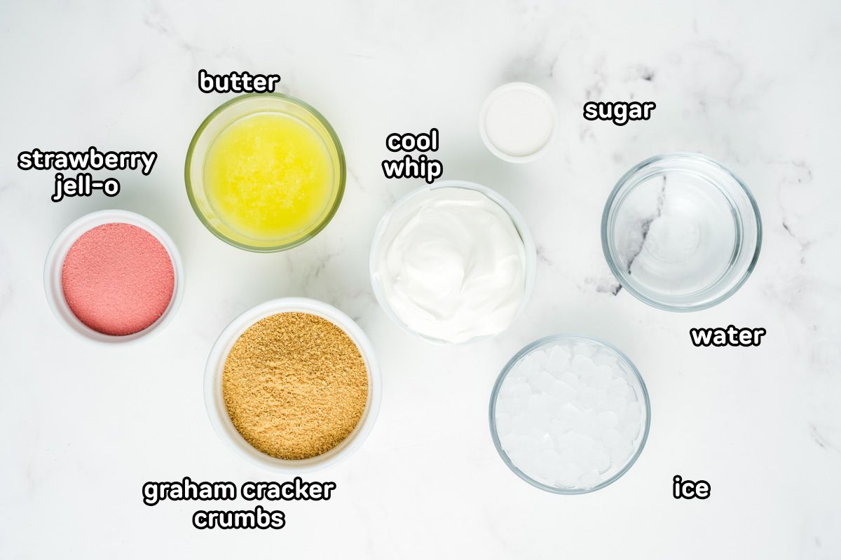 Ingredients needed to make strawberry jello pie.