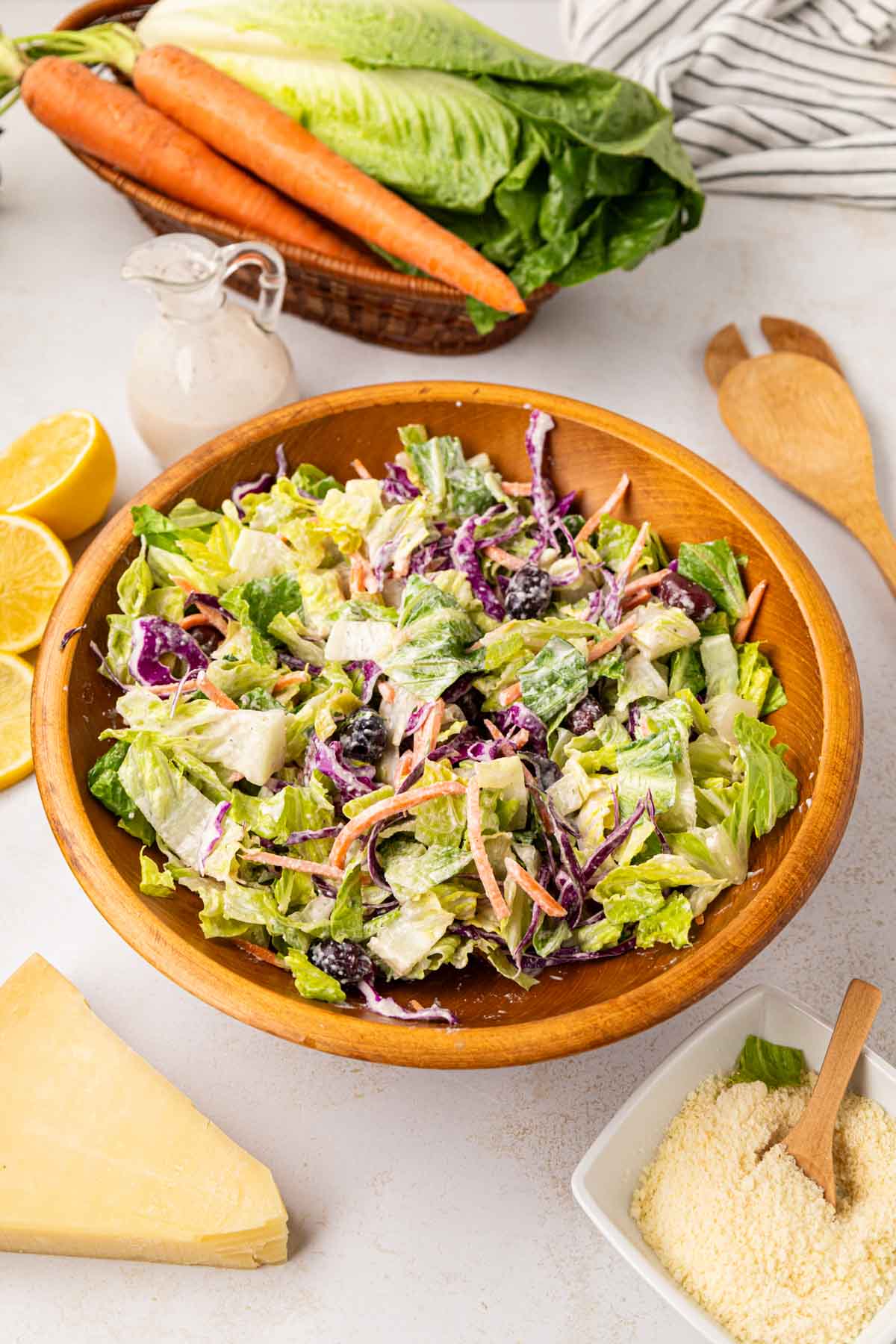 A copycat Carrabba's restaurant Italian house salad with creamy parmesan dressing.