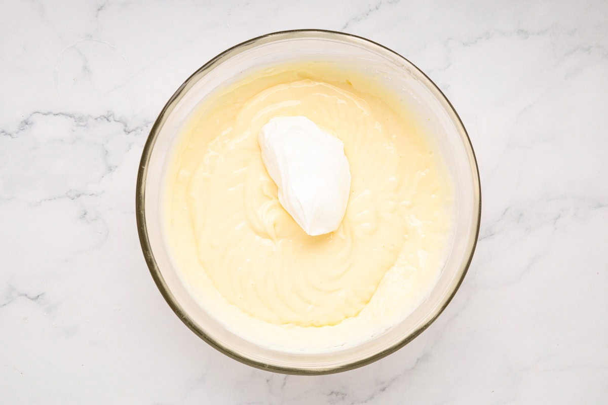 Sour cream added to pudding mixture.