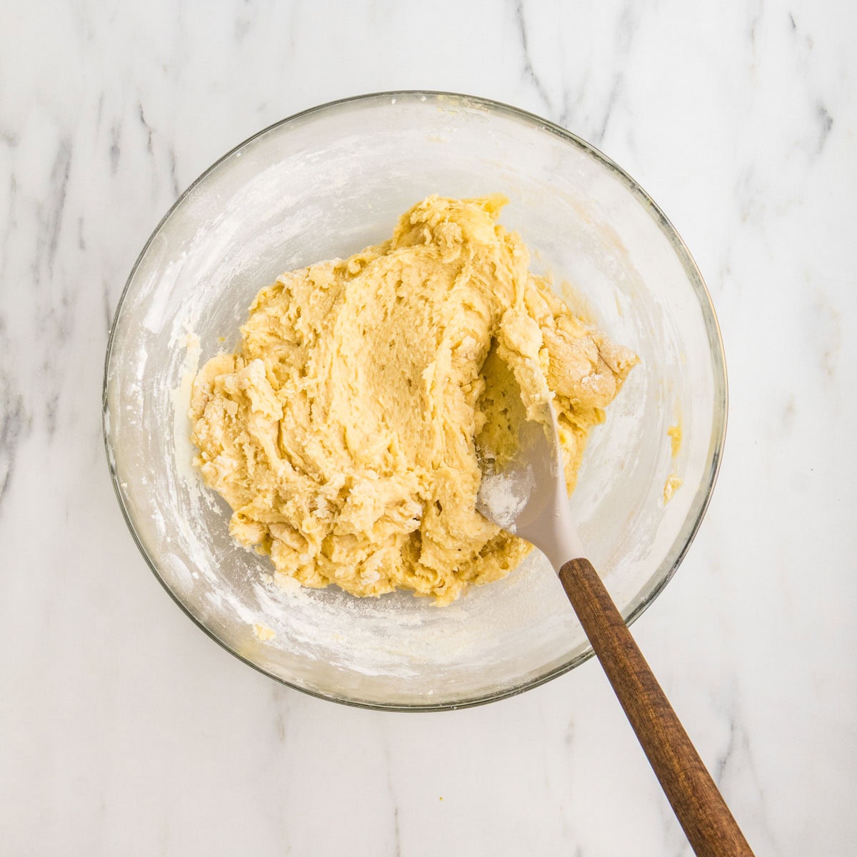 Muffin batter mixed together in a bowl.