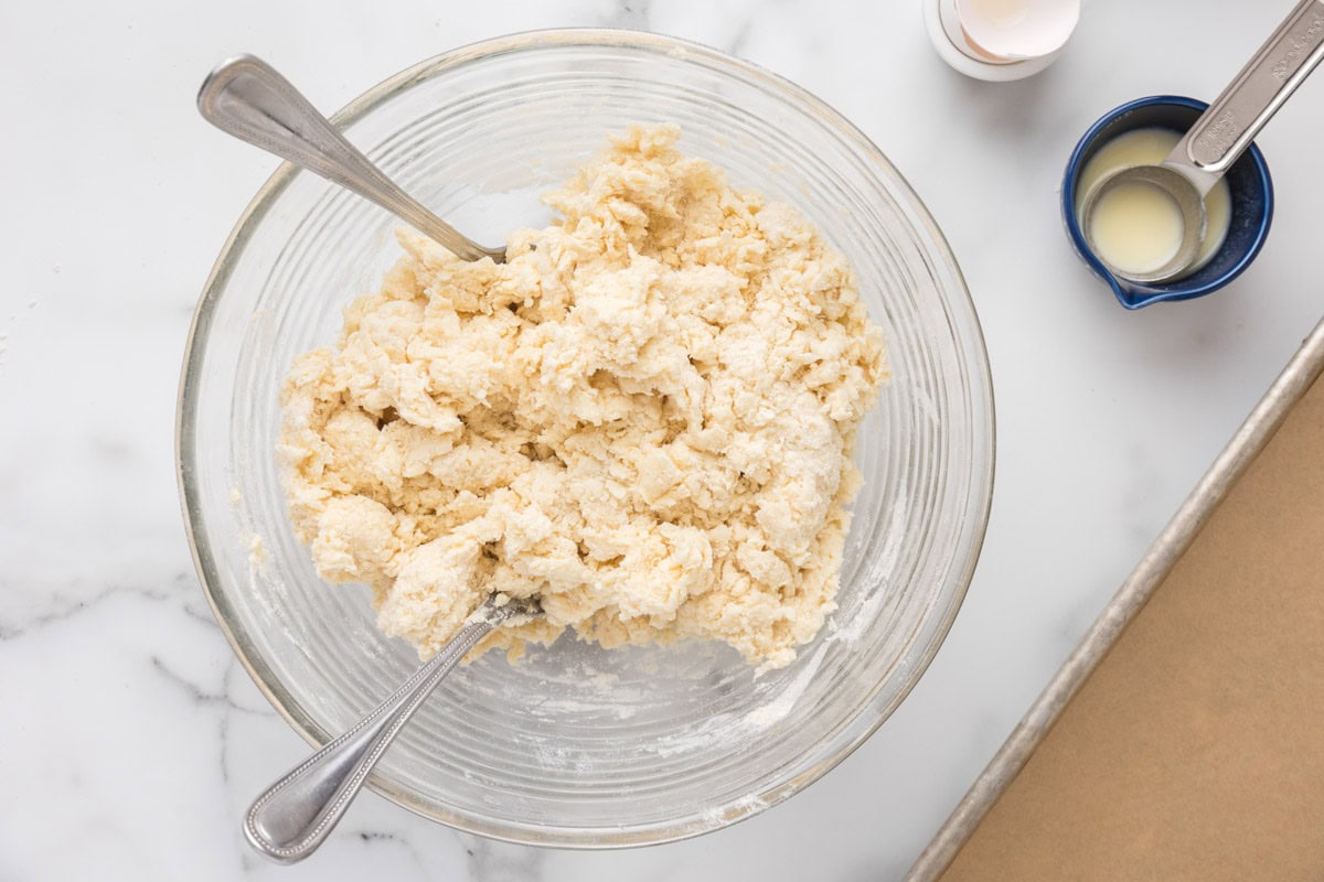 English scone dough mixed together in a bowl.