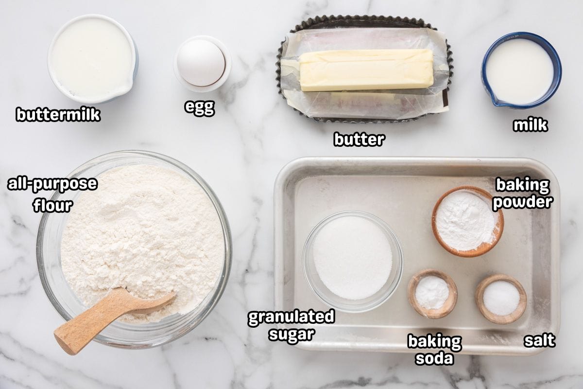 Ingredients needed to make English scones.