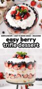 Red, White & Blue Trifle with strawberries, blueberries and angel food cake. Pinterest image