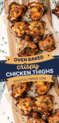 Oven Baked Crispy Chicken Thighs recipe Pinterest image