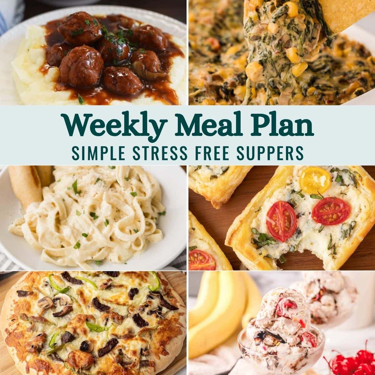 Weekly Meal Plan Menu for the Week of July 13, 2026 collage image of recipes.