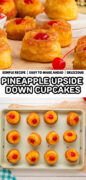 Pineapple Upside Down Cupcakes made with cake mix recipe Pinterest image