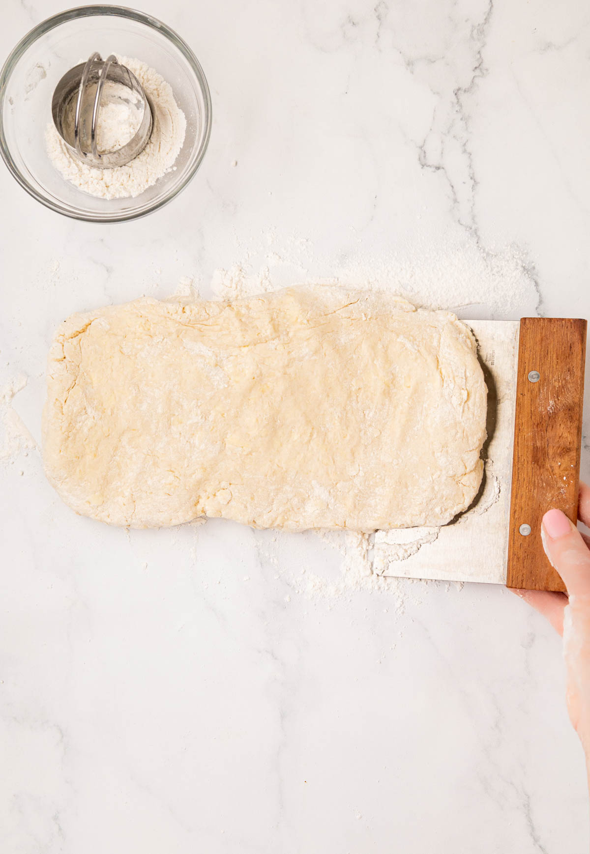Dough in rectangle before 1st fold.