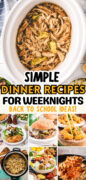 A collage image with text 35 plus recipes for back back to school dinners.