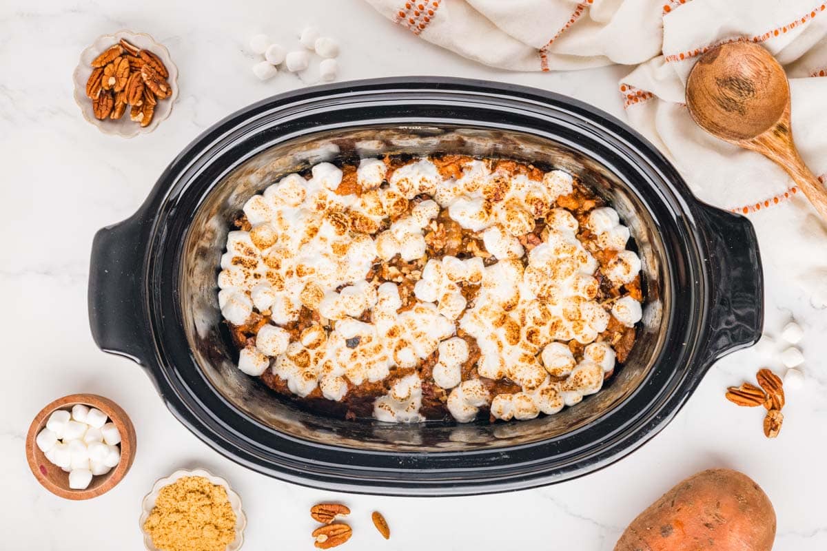 Finished slow cooker sweet potato casserole.