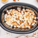 Overhead shot of a crockpot sweet potato casserole.