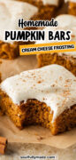 Pumpkin Bars with Cream Cheese Frosting recipe Pinterest image