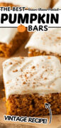 Pumpkin Bars with Cream Cheese Frosting recipe Pinterest image